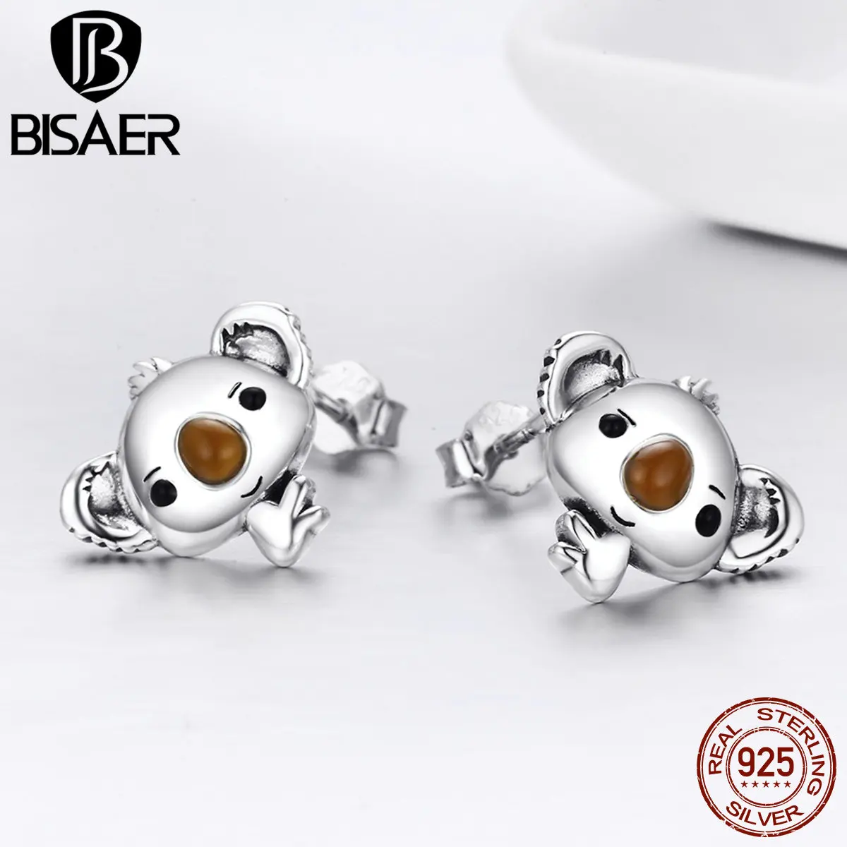 Серьги гвоздики из серебра 925 пробы в виде медведя коала|Серьги-гвоздики| |