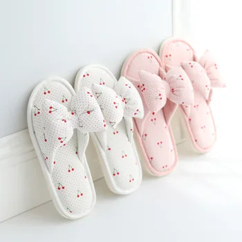 

Suihyung Women Slippers Autumn Winter Indoor Floor Shoes Casual Flats Polka Dot Cherry Bow-knot Home Slippers Ladies Flip Flops
