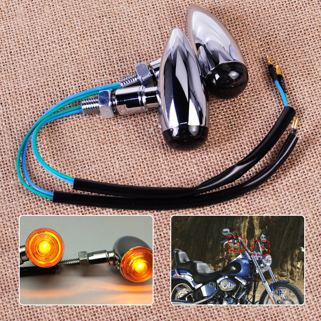

CITALL 2pcs Motorcycle Silver Bullet Turn Signals Light Lamp Indicator for Harley Chopper Bobber Custom Suzuki Yamaha Dirt Bike