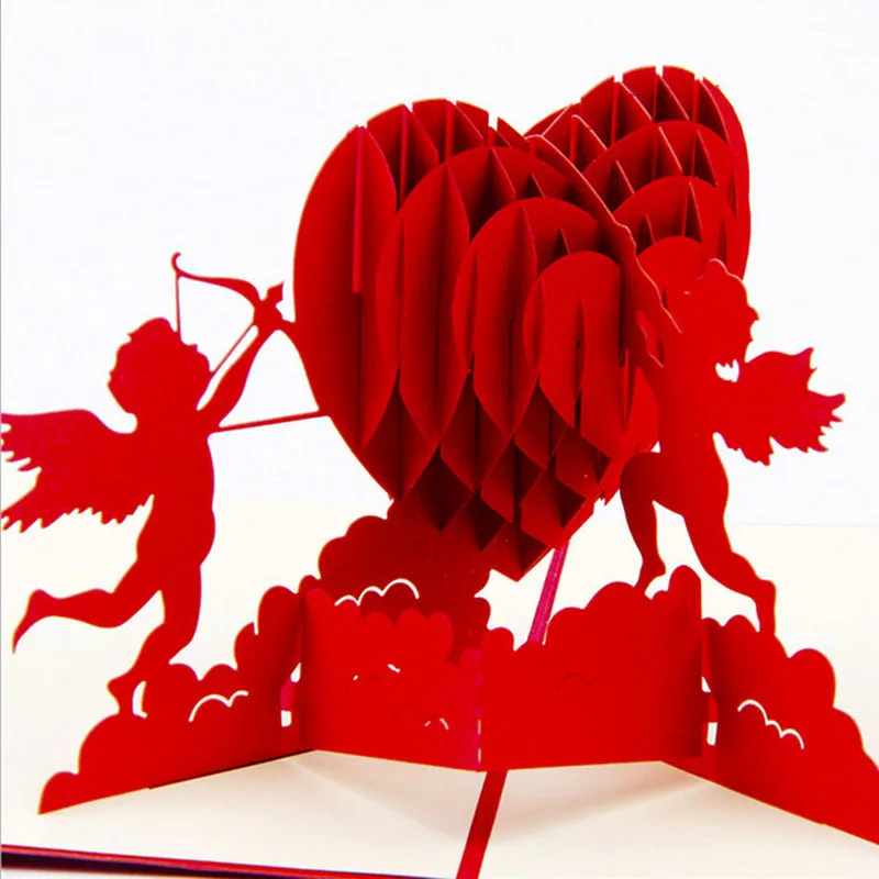  3D Paper Laser Cut Cupid Love Heart Greeting Card Pop Up Cards Postcards Wedding Invitations Gift D - 32717063500