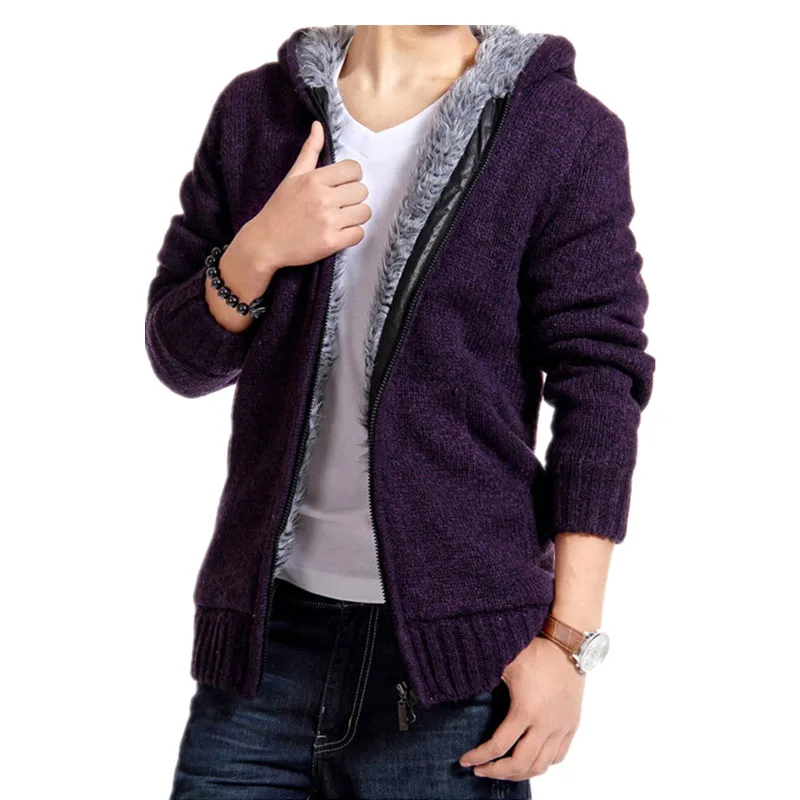 Лидер продаж Модные мужские свитера Бархат Теплый кардиган с капюшоном утепленный свитер