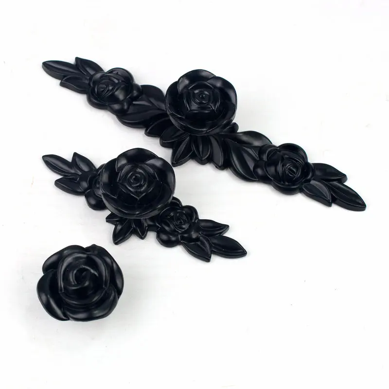 

Black Rose Knobs Flower Pulls Handles/ unique cabinet handle Drawer Pull Handles Dresser Pulls Handles Furniture hardware