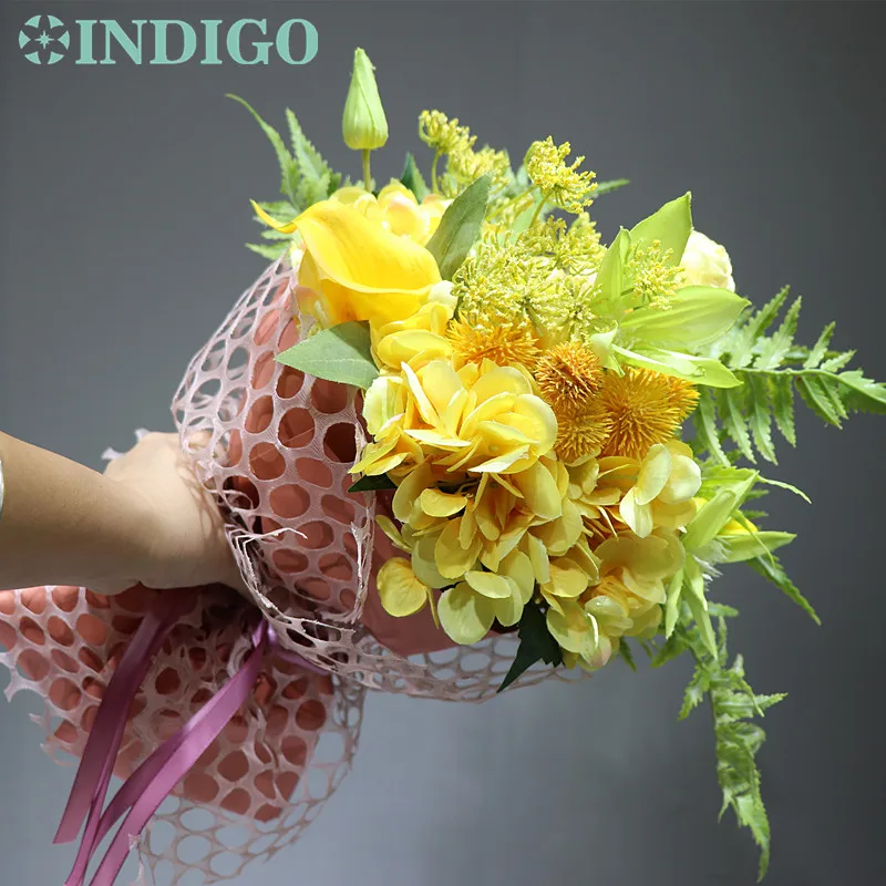 Индиго-Желтый букет подарок Гортензия+ Калла+ цветок ломонос композиция ручной работы Свадебный букет невесты Вечерние события