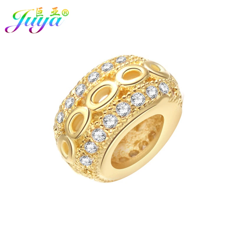 

Supplies For Jewelry Round Crystal Spacer Big Hole Metal Beads Accessories For Pandor Snake Chains Bracelets Necklace Making