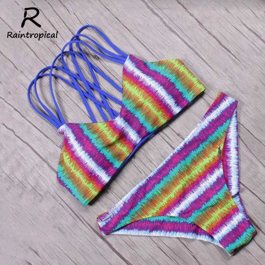 

Raintropical Hot Sexy Bikinis Women 2019 Swimsuit Vintage Color Bar Swimwear Brazilian Bikini Set Swimming Beach Bathing Suit