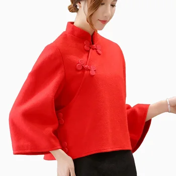

2018 New Casual Short Woolen Overcoat Women Autumn Winter Warm Coat Chinese Style Lady Plus Size Jackets Female Cloke Poncho