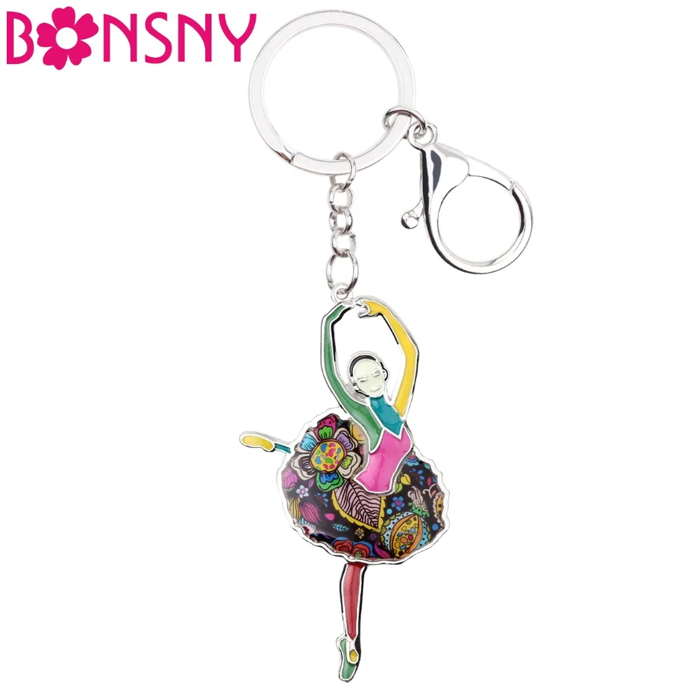 

Bonsny Enamel Alloy French Dance ballet Key Chain Key Ring Bag Handbag Charm Fashion Jewelry Keychain Accessories For Women