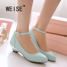 Spring Autumn Sweet Candy Colors Low-Heeled Ankle Strap Women Shoes Pump Leather Shoes Work Shoes Large Size Wedding Shoes