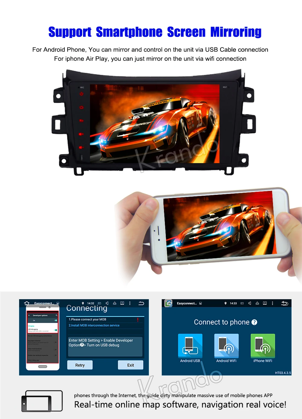 Krando Android car radio gps navigation multimedia system for Nissan NAVARA NP300 (1)