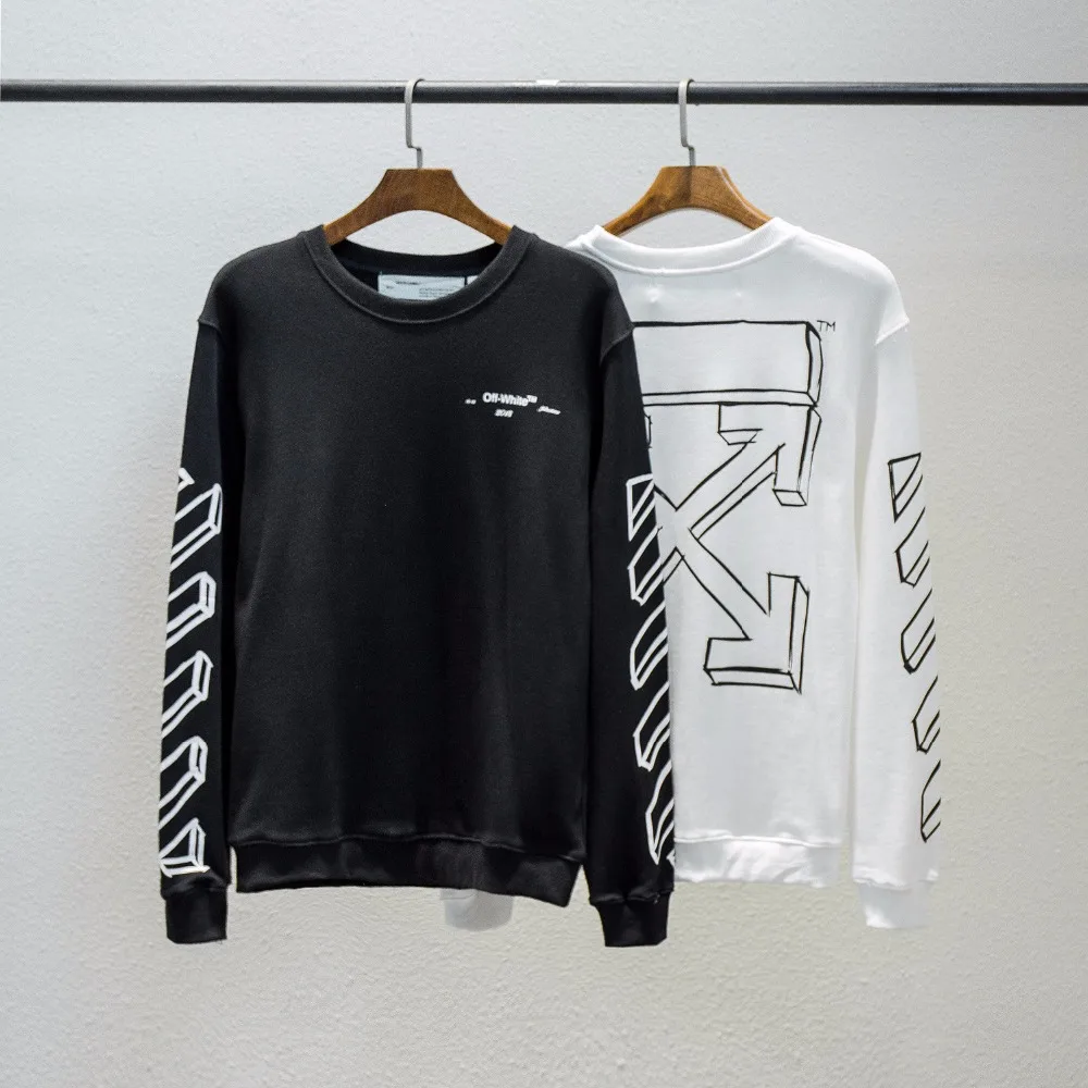 

OFF-WHITE OW Street Hip Hop Graffiti Stereo Arrow Stripe Print Couple Sweatshirt Men