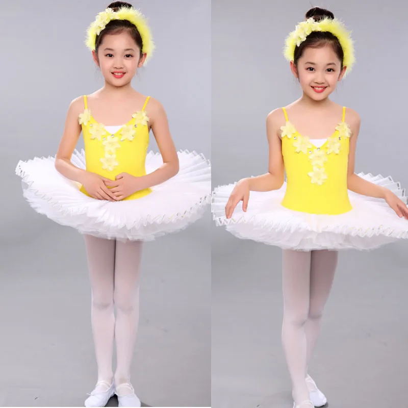 Yellow Sequined Girls Jazz Ballet Dance dress Kids Ballroom Dancewear