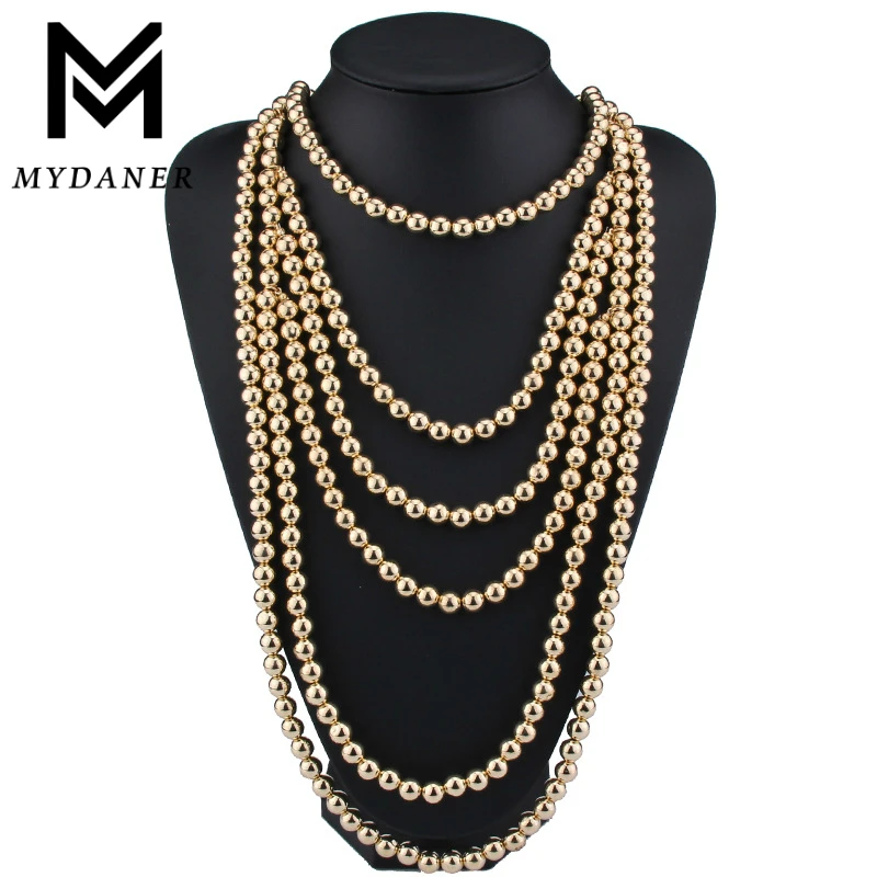 2017 neue Hotsale Vintage-Schmuck Gold Perlen Schicht Lange Halskette & Anhänger Halsreifen Erklärung Maxi Perle Halskette für Frauen Geschenk