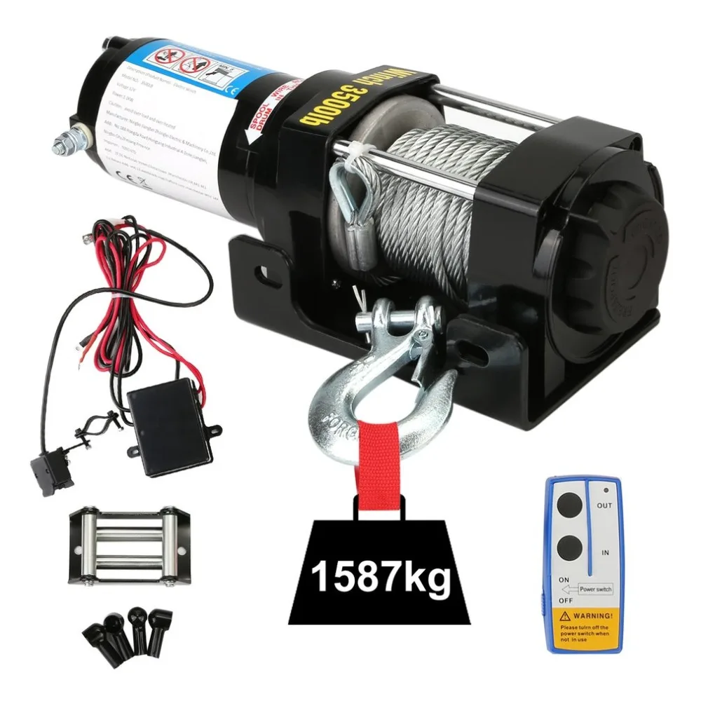 

Professional 12V Electric Winch With Remote Control Durable 3500LB Auto Lifting Sling Heavy Duty Crane Equipment
