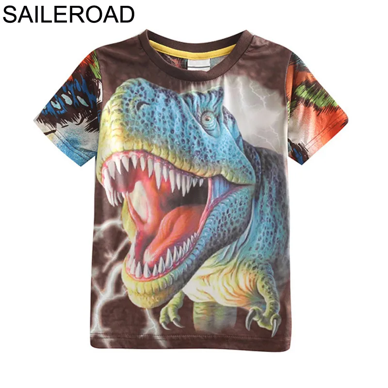 

SAILEROAD 2-8Years Summer Boys T Shirt Cartoon 3D Dinosaurs Print Baby Kids Boy's Shorts Clothing Children Tops Tees Clothes
