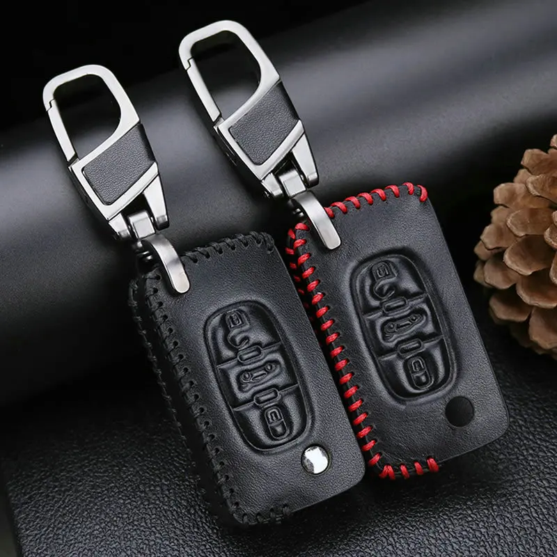 Кожаный чехол для автомобильных ключей Peugeot 107 207 307 308 407 607 807 Citroen C2 C3 C4 C5 C6 C4L