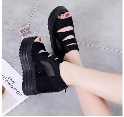 Gladiator Platform Sandals Women Shoes Summer High Heels 8CM Mesh Ladies Casual Student Shoes Wedge Chunky Sandals Girl Shoes