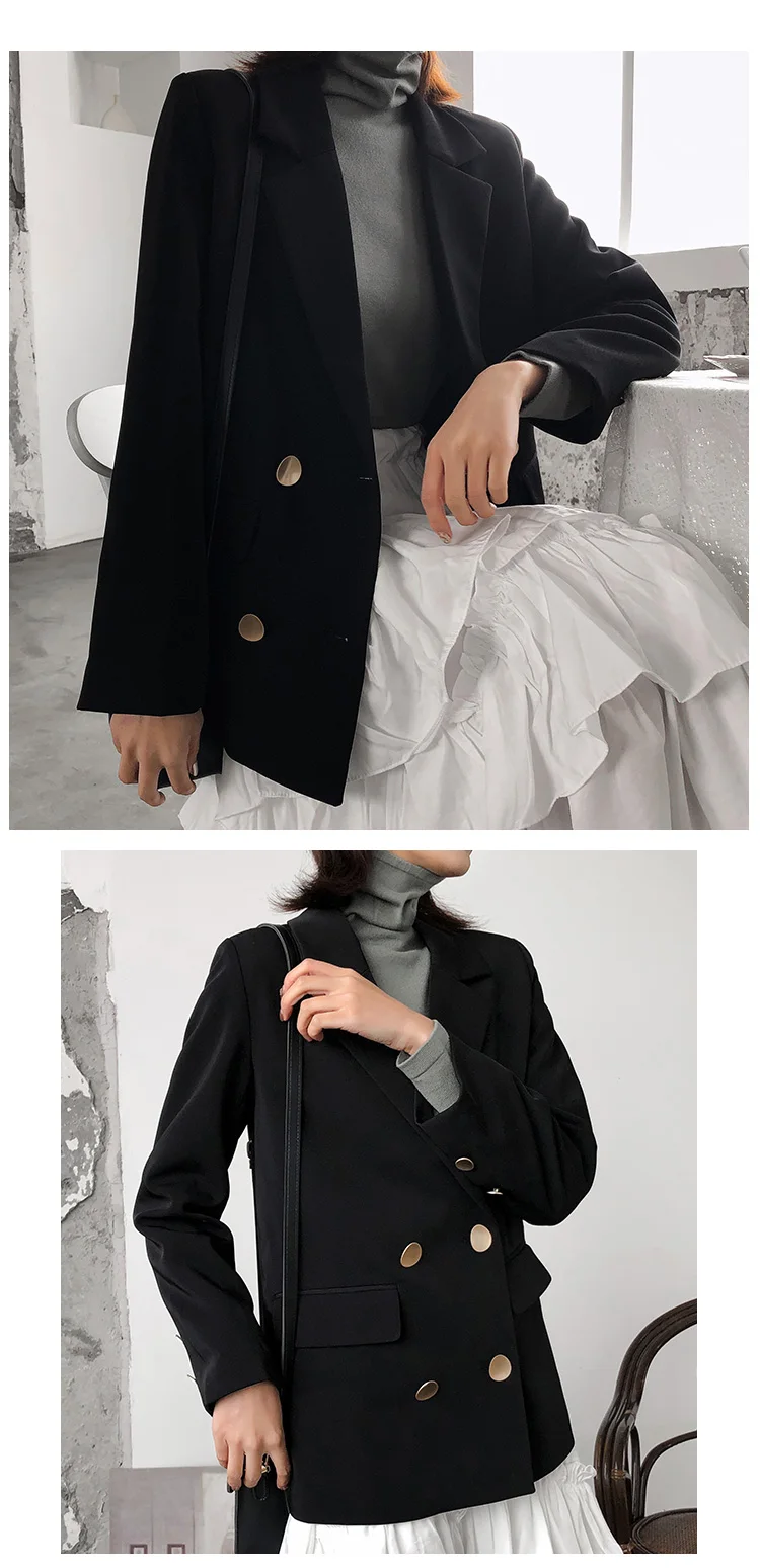 Модный Блейзер Trailblazer черный 2019 весенне-осенний Модный черный двухрядный Асимметричный гусиное яйцо костюм на пуговицах куртка на плечо