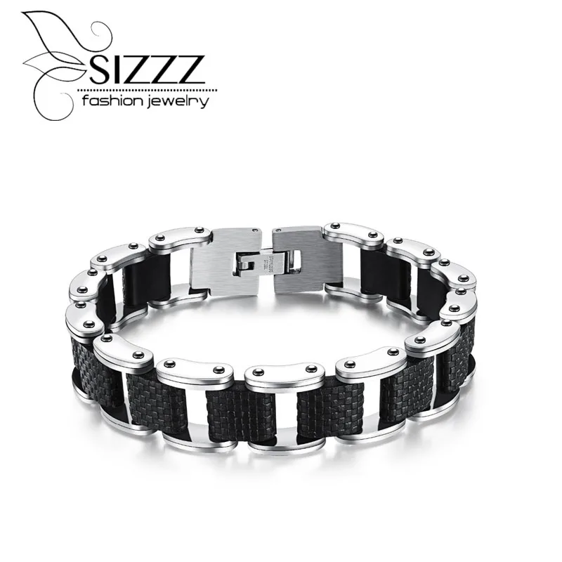 

SIZZZ 21cm long 13mm wide European and American rock style fashion stainless steel Bracelet&Bangles for men