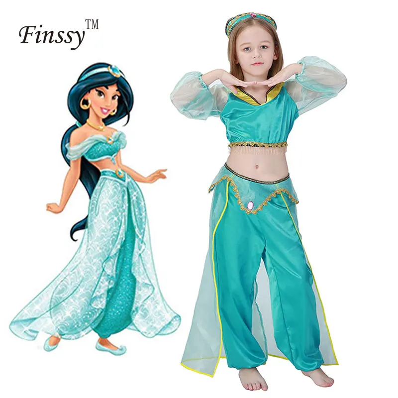 Girls Aladdin S Lamp Jasmine Princess Costumes Cosplay For Children Halloween Party Belly Dance Dress Indian