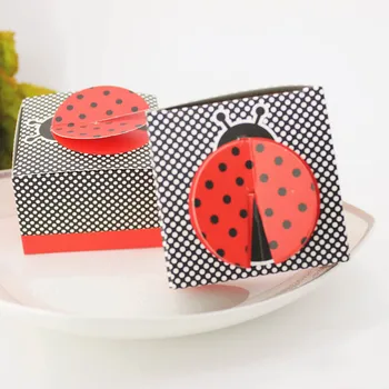 

50pcs/lot Cute Lovely Ladybug Fly Animal Red Baby Shower Birthday Candy Box Creative Wedding Favor Gift Candy Box Party Supplies