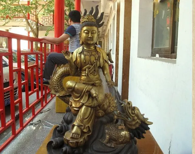 

FREE Shipping 25 Tibet Buddhism Kwan-Yin on Huge Dragon Bronze Gild Bodhisattva Buddha Statue