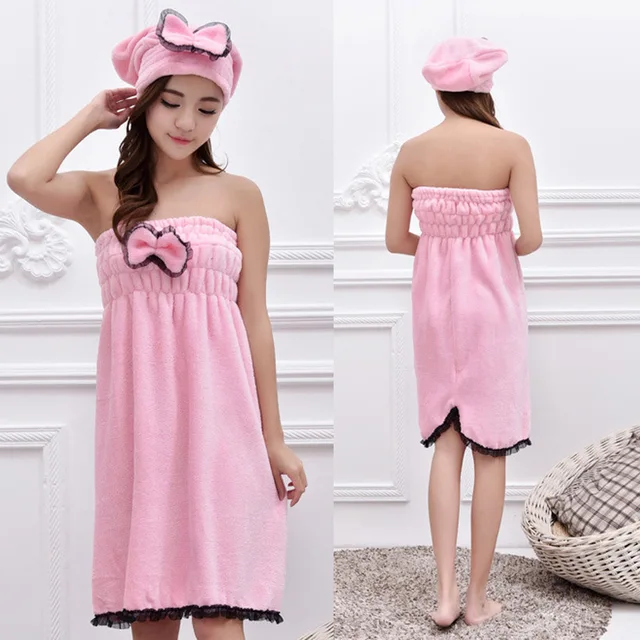 Buy Quick drying Bathroom Bath Robe Wearable Microfiber Women Cute Bath Towel