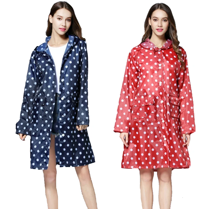 Female Waterproof Raincoat Women Dot Long Ladies Rain Coat Over Knee