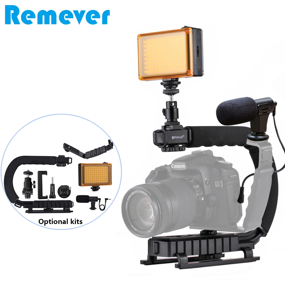 

Handheld Stabilizer for Canon Nikon Sony DSLR Cameras Handgrip with Optional Kits Microphone LED Flash Light Holder For Phones