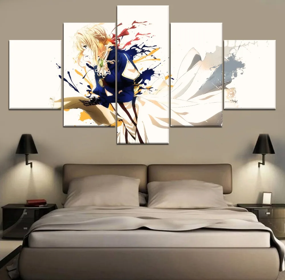 

Modern Painting Canvas Wall Art 5 Piece Canvas Wall Art Painting Violet Evergarden Anime HD Print Canvas For Living Room Artwork