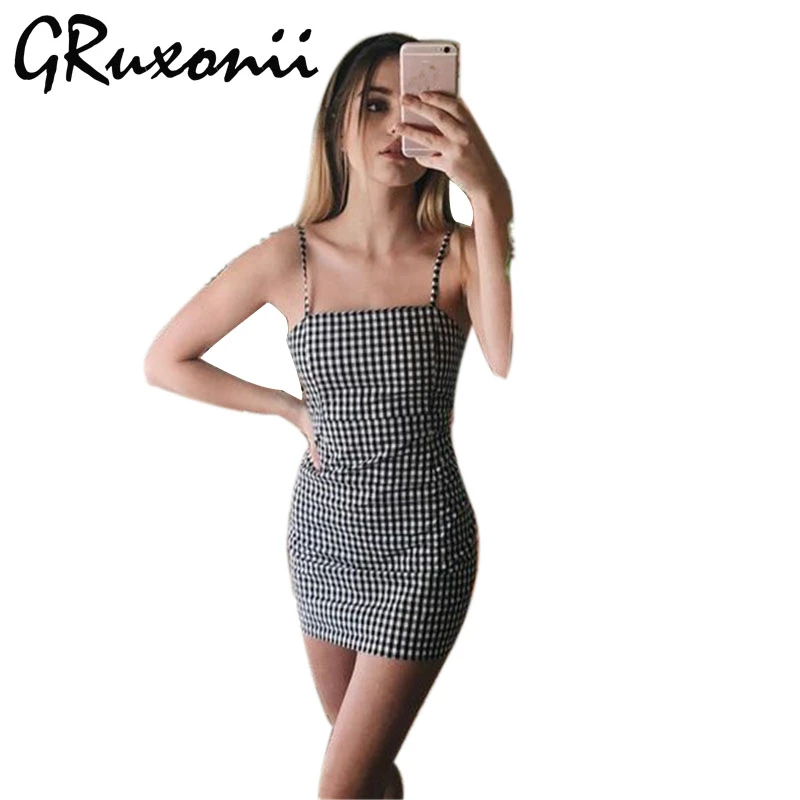 Brandy Melville GRuxonii 2017 nuevo algodón Atractivo de Espagueti Del O cuello Vestido Packege Cadera Delgada Vaina de Split Hem Mujeres de Moda|spaghetti strap|sheath dresssplit dress - AliExpress