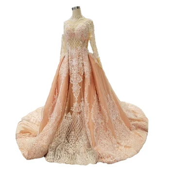 

Vintage African Muslim Bridal Gowns Detachable Train Available Pink Mermaid Wedding Dresses 2018 Long Sleeve Robe De Mariee