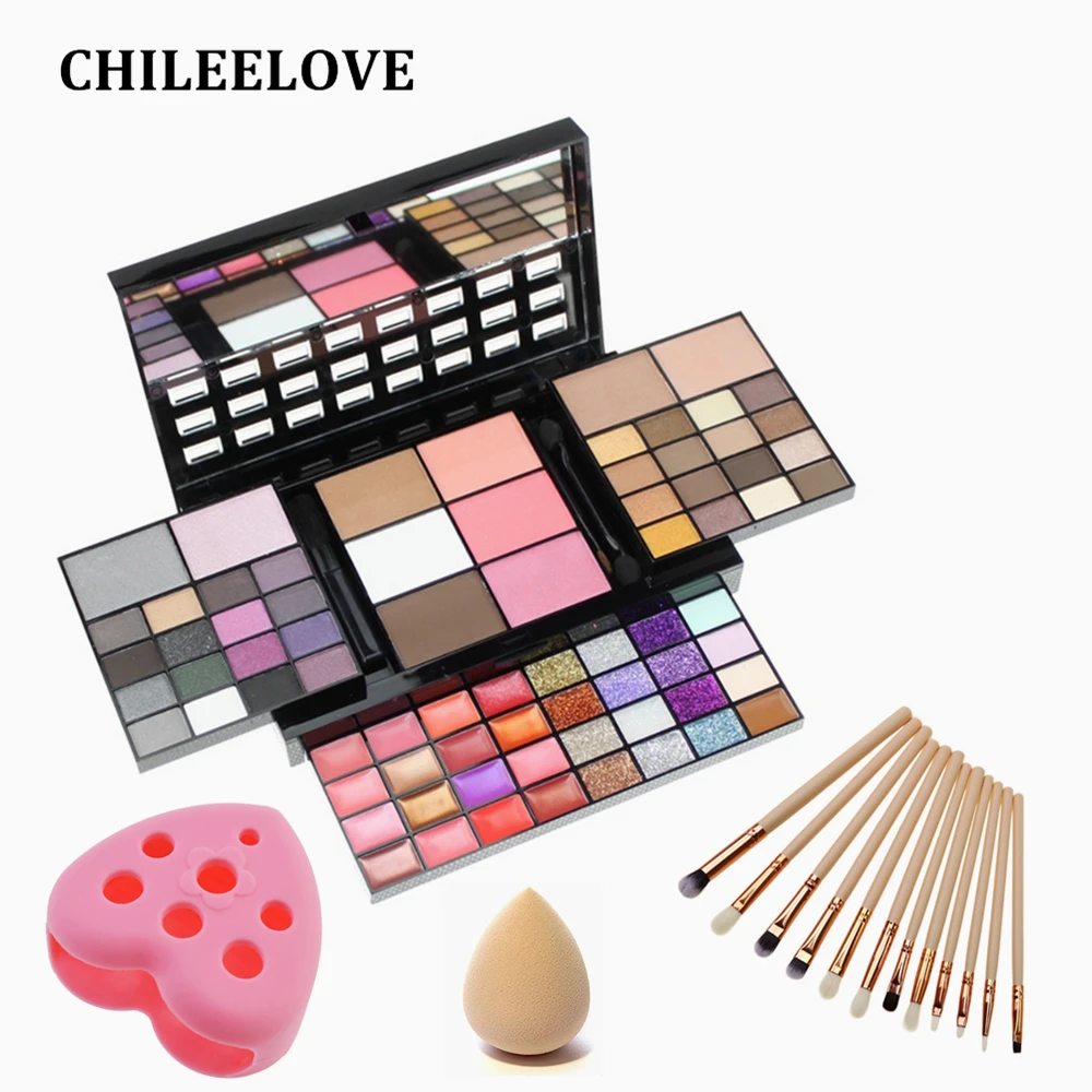 

CHILEELOVE 2018 New 74 Colors Multifunction Makeup Eyeshadow Plate + Eye Brushes Kit + Wash Egg Combination Set For Eye Shadow