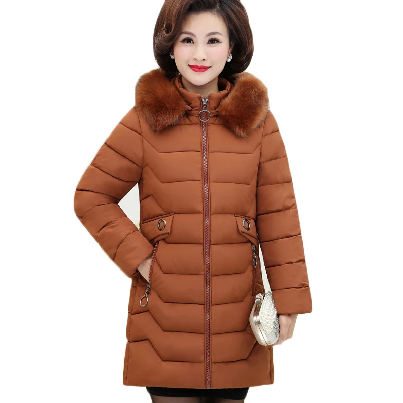 #*Cheap Plus Size 5XL Winter Women Parkas 2018 New Hooded Fur Collar Down Cotton Jacket Thicken Padded Coats Mid Age Mother Costume Z65