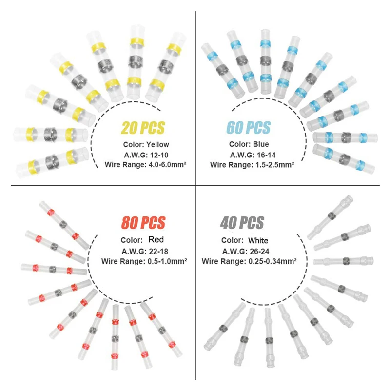300/200/150 шт провода для пайки Комплект разъемов, терм усадочная стыковые соединители, Водонепроницаемый и изолированный Электрический провод терминалы
