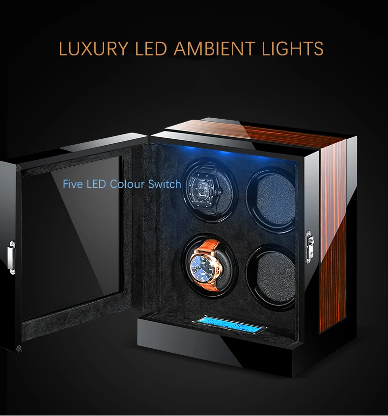 

High-End Led Solid Wood 4 Mechanical Watches Winder Automatic Watch Winder Multi-Function Touch Screen Control Watch Winder
