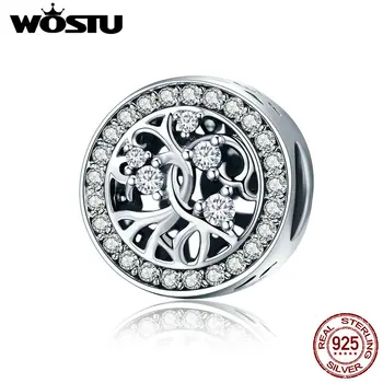 

WOSTU Hot Sale 100% Real 925 Sterling Silver Tree Of Life ,Clear CZ Beads Fit Original DIY Charm Bracelet S925 Jewelry DXC616