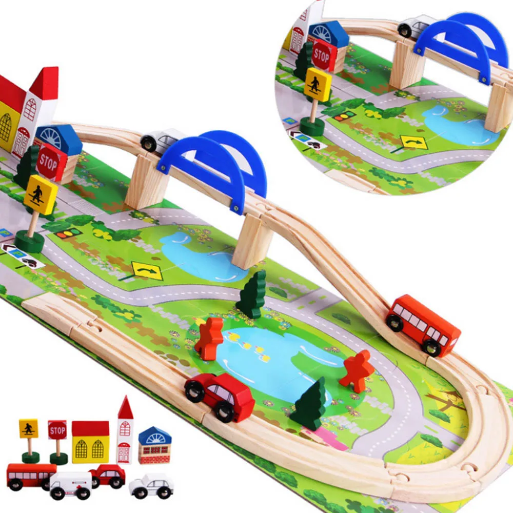 40 pièces/ensemble bricolage jouets en bois chemin de fer chemin de fer en bois Train voie ensemble blocs de construction jouets pour enfants cadeaux brinquedo educativo (lot de 40)