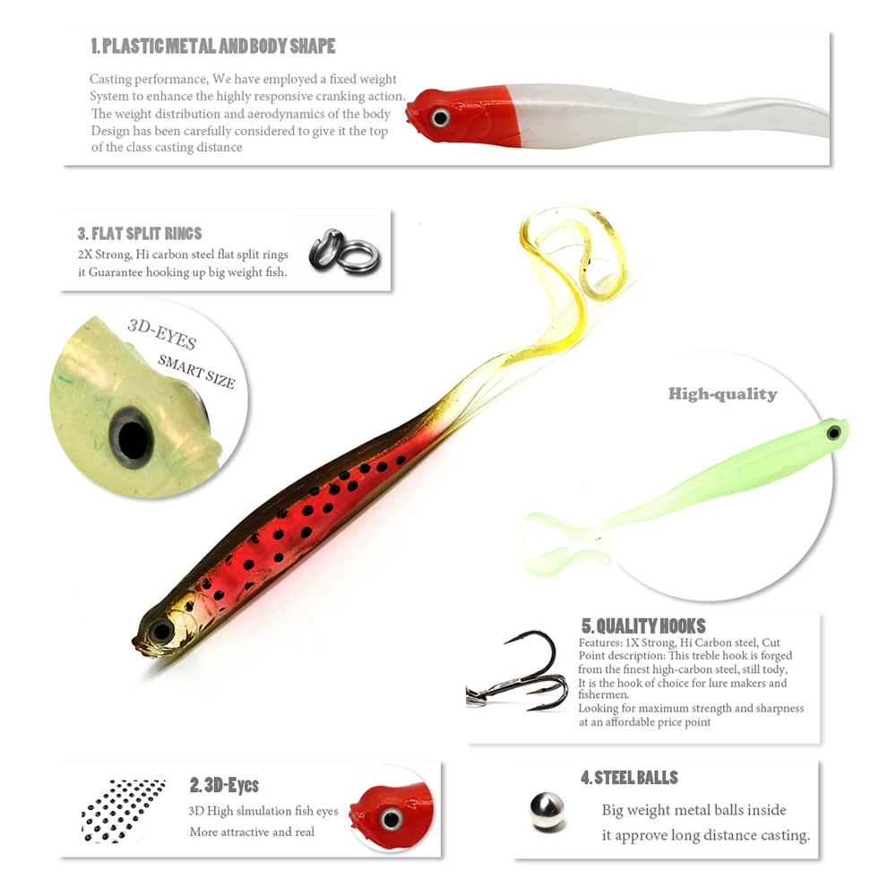 Econglee Wholesale 3D Coiled Tail Soft Fish Abdomen Open Hook About 6