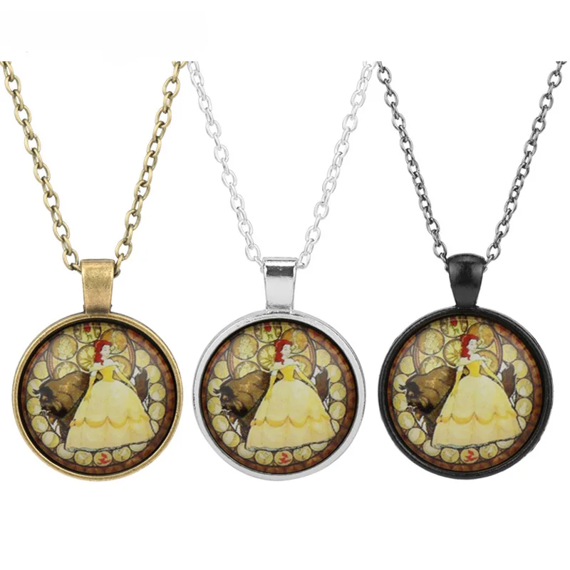 Popular Movie Beauty and the Beast Necklace Charm Golden Belle And