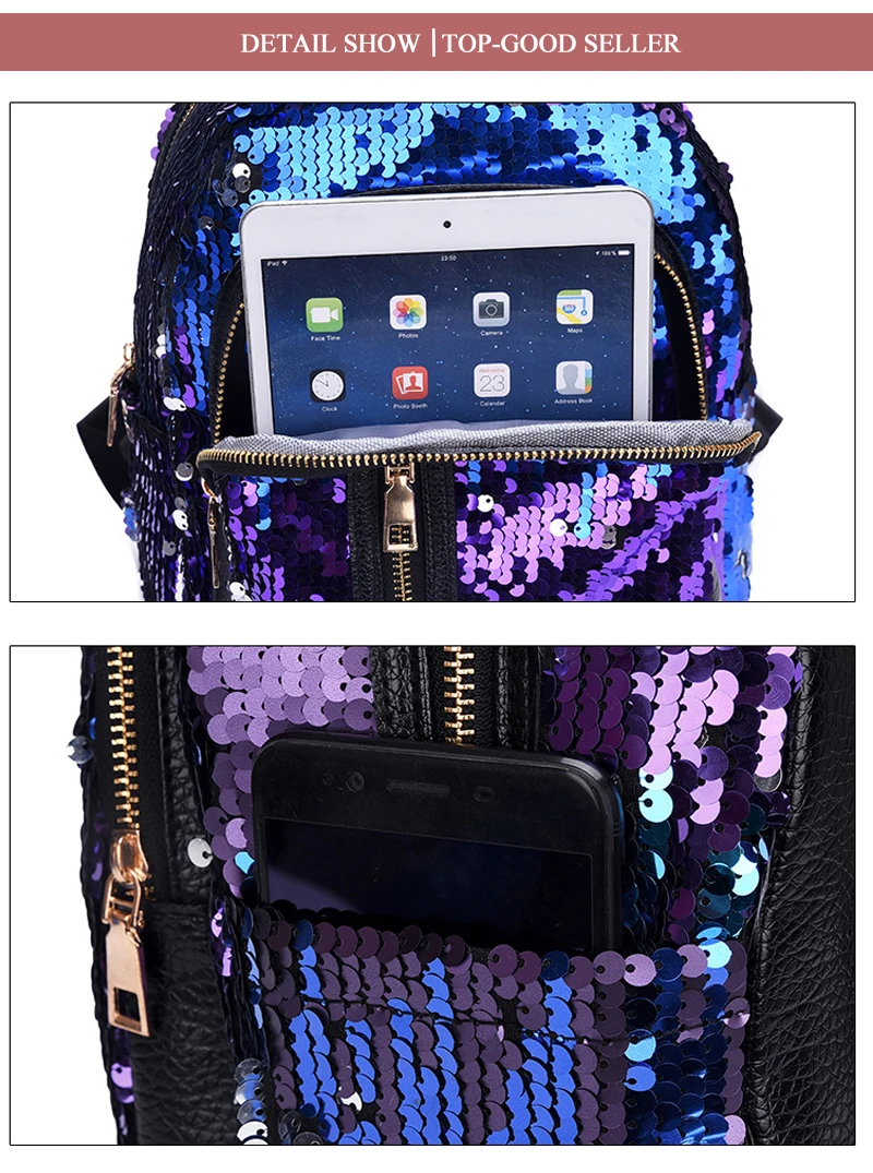 2pcs/set New Sequins Women Backpack for Teenage Girl Fashion Bling Rucksack Student School Bag with Pencil Case Clutch Mochilas