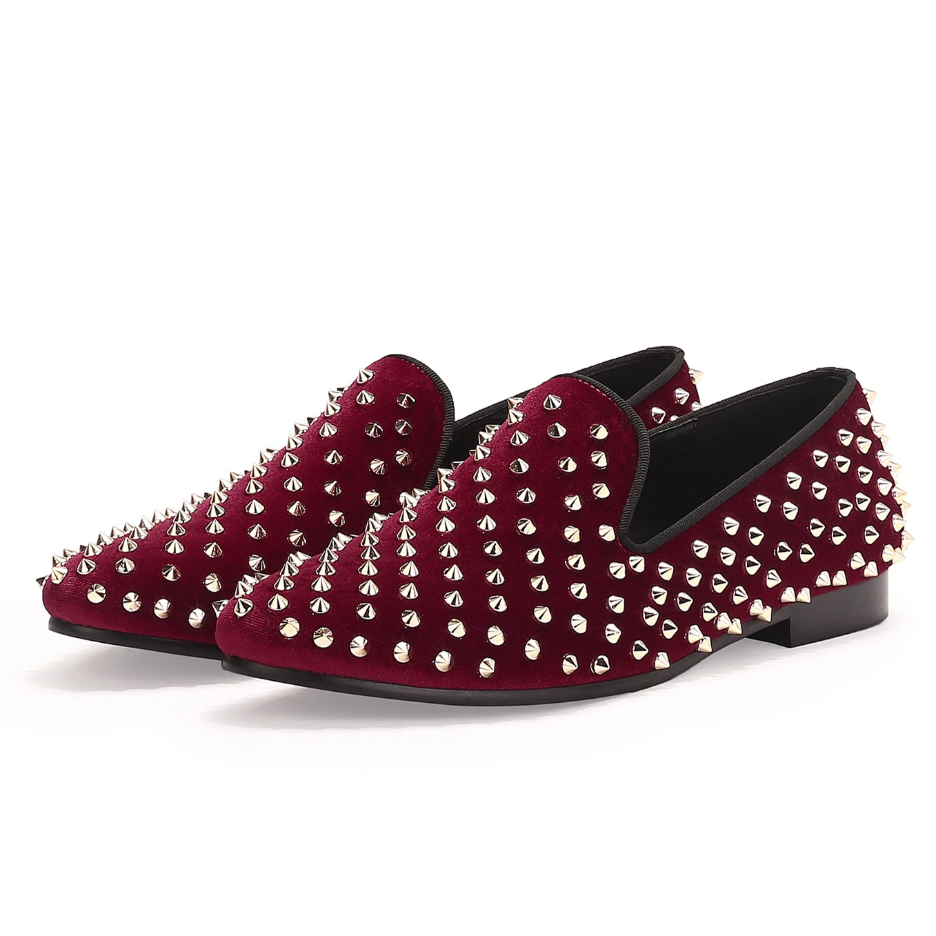 Harpelunde Slip On Spikes Men Shoes Red Velvet Slippers Handmade Flat Shoes Size 7 14slip on