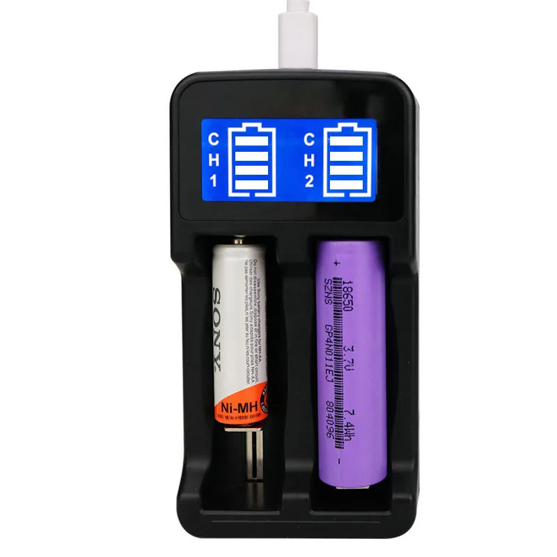 

18650/ 18490/ 18350/1767 Universal Rechargeable Battery Fast Charger With LCD Display Dual Charger Slot For A /AA Battery