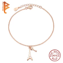 Европейский цвет розового золота, серебро 925 пробы, кулон Эйфелевой башни, регулируемый браслет для женщин, свадебные украшения