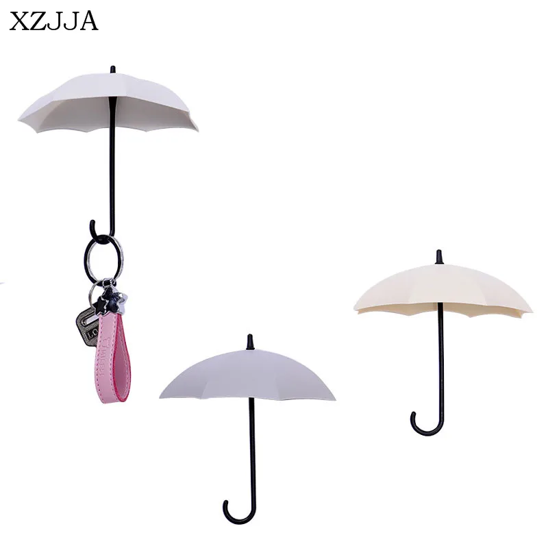 

XZJJA 3PC Creative Umbrella Decorative Hooks Self-Adhesion Dual Purpose Keys Hook Bathroom Kitchen Small Objects Storage Holder