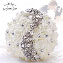 Perfectlifeoh Свадебный Цветочный букет, белые свадебные букеты невесты, искусственный букет из роз для свадьбы, цветы, свадебные букеты