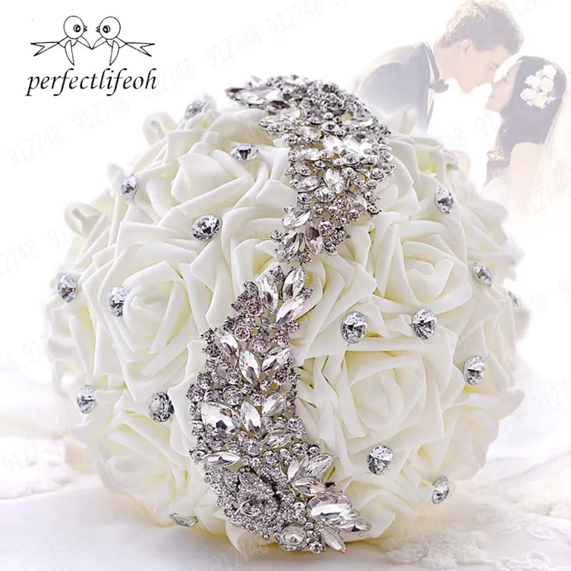 

perfectlifeoh Wedding Bouque flowers White Bridesmaid Bridal Bouquets artificial Rose Bouquet wedding flowers bridal bouquets
