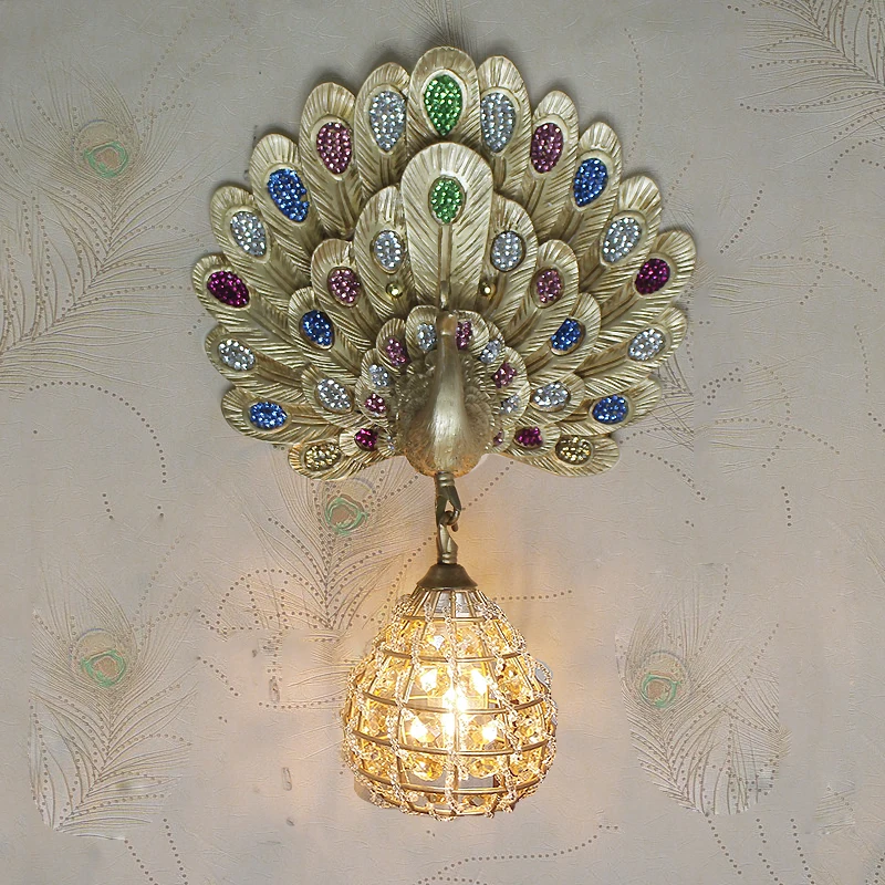 

Southeast the peacock wall lamps crystal hand woven cover the living room bedroom aisle wall lamp technology LED ZH FG755