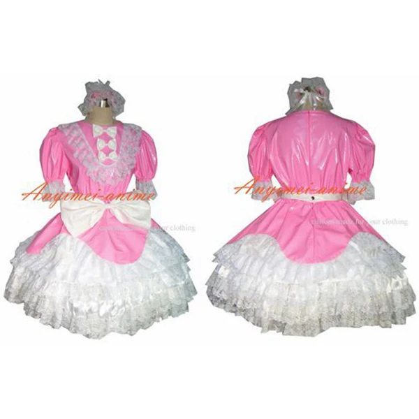 

Sexy Sissy Maid Pvc Dress Pink Lockable Uniform Cosplay Costume Tailor-made[G356]