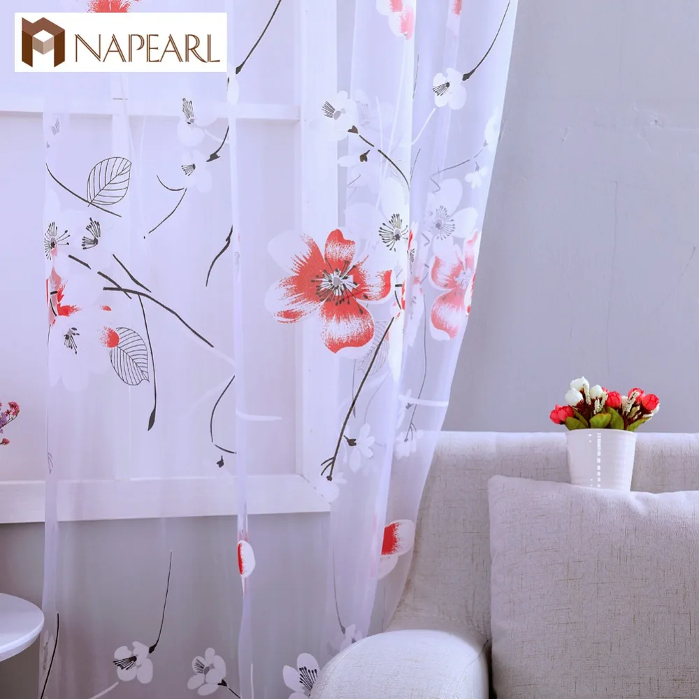 

Floral tulle curtains kid bedroom girl organza sheer fabrics for window treatment transparent curtain panel kitchen short