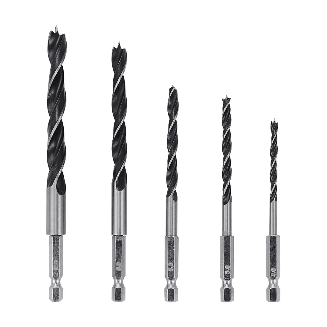HSS 1/4 inch Hex Shank Brad Point Twist Drill Bits Set Quick Change
